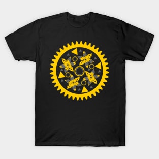 Flowers and gears in yellow T-Shirt